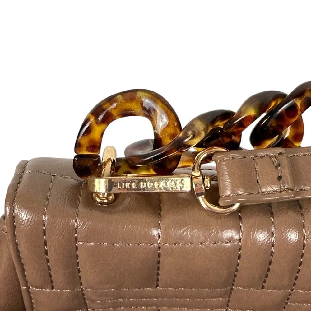 Like Dreams Taupe Quilted Shoulder Bag with Tortoise Chain & Detachable Strap